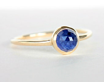 Blue Sapphire Gold Ring 14k Gold Rose Cut Blue Sapphire Gold Ring Made in Your Size Blue Engagement Ring Blue Sapphire Engagement Ring
