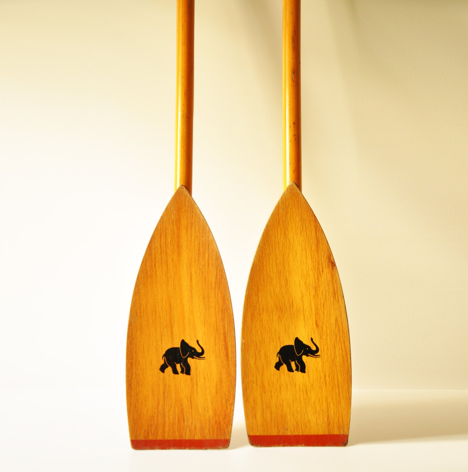 Vintage Wooden Canoe/Kayak Oars Boat Paddles with Elephant