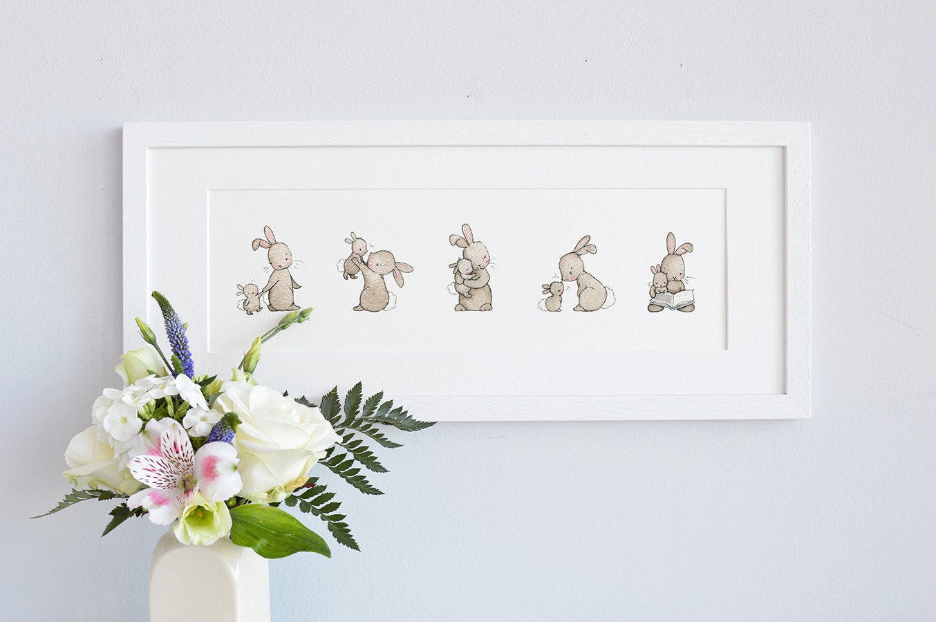 FRAMED Bunny picture Rabbit illustration Kid's wall