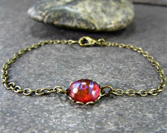 Dragons Breath Opal Bracelet with Oxidized Brass Chain- Gothic Jewelry- Valentines Day Gift for Him