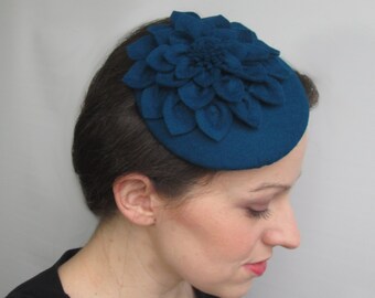 Teal Fascinator Hat - Teal Fascinator, Teal Felt Hat, Bridal Hat, Wedding Hat, Formal Hat, Vintage Tea Party