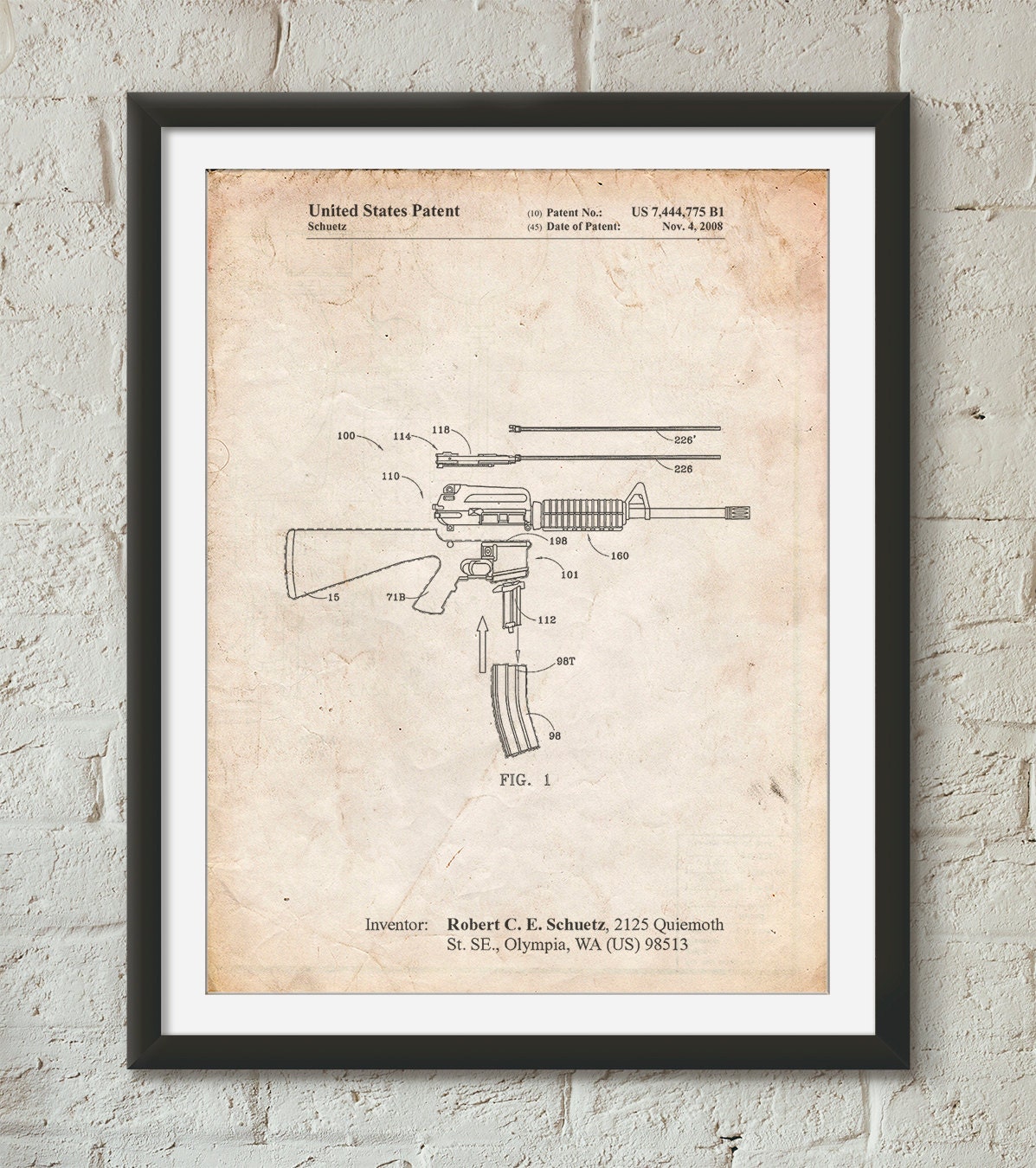 AR 15 Patent Print AR 15 Gun Gun Art Military Art M16