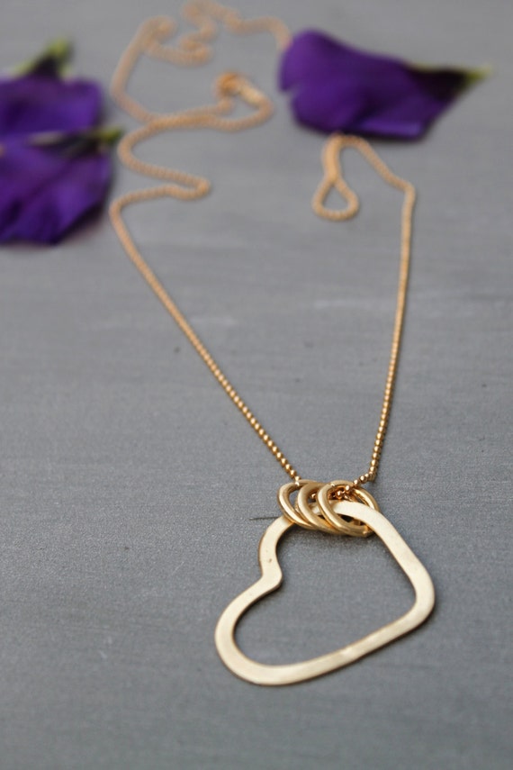 Sideways Heart Necklace Gold heart necklace Long Gold
