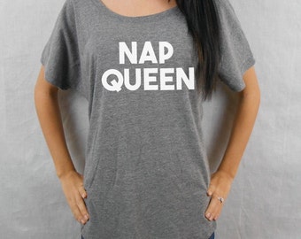 Nap Queen T-Shirt, Flowy Off Shoulder T-Shirt, Nap Queen Shirt, NAP QUEEN, Queen of Naps, Tri-Blend T-Shirt, I Love Naps, Love to Nap Shirt