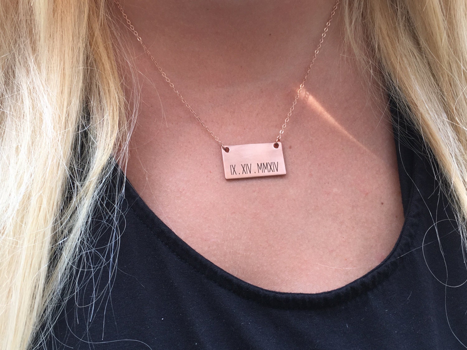 Rose Gold Fill Roman Numeral Bar Necklace | Long & Layered | Layered Necklace | Personalized Necklace | Custom Bar Necklace | Name Necklace
