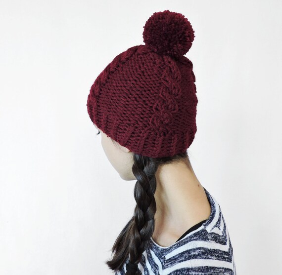 cable knit pattern pom pom hat Pom Pom hat bobble beanie beanie Mens hat knit Knit hat Plaid hat Hand