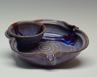 Stoneware Chip Dip, Pottery Chip Dip, Dusty Purple Glaze