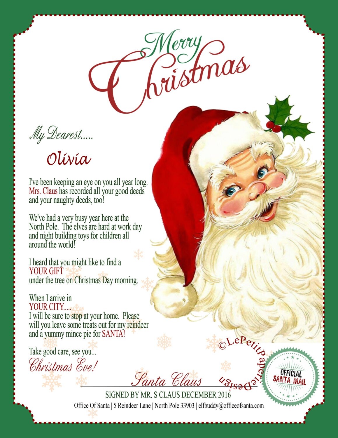 Letter From Santa Claus Editable Printable Father Christmas