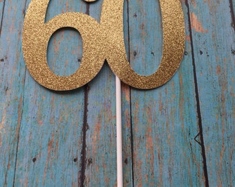 60th Birthday Cake Topper, 60th Cake Topper, 60 Birthday Cake Topper, Sixty Birthday, Gold Cake Topper, 20th, 30th, 40th, 50th, 70th, 80th