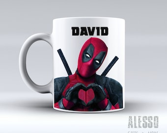 DEADPOOL inspired MUG. Personalised Marvel Deadpool coffee/tea mug. Custom name X-Men/Avengers movie comic gift for men women Nerd geek love