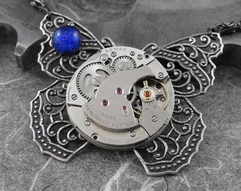 Steampunk Dichroic Butterfly Necklace - Pursuit of the Mechanical Butterfly by COGnitive Creations