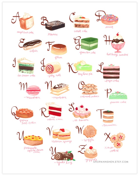 Art Print Dessert Alphabet 11x14