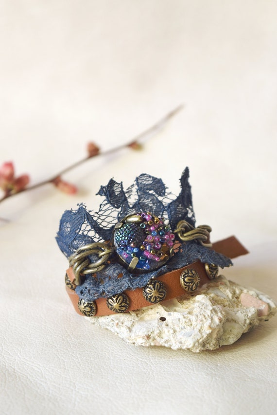 Boho chic wrap around leather bracelet studded by Glad2Balive