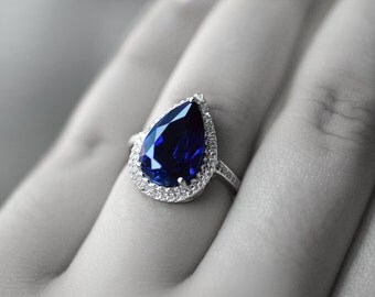Blue Sapphire Ring Blue Sapphire Engagement Ring September Birthstone Ring Blue Statement Ring Wedding Ring Halo Engagement Ring