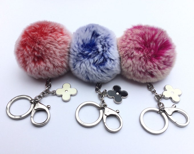 New! Hot Pink Frosted Fur pom pom keyring keychain fur puff ball bag pendant charm