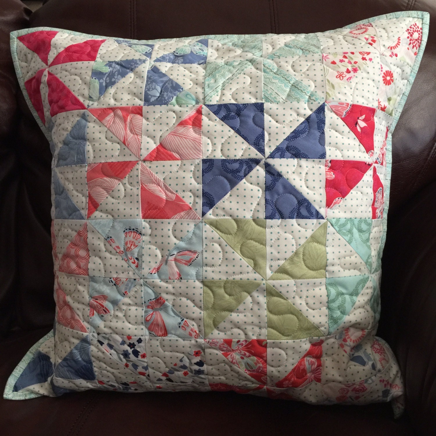 Handmade Quilted Pillow Aria Fabric by Kate Spain for Moda