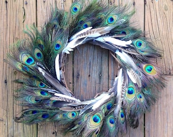 Summer Door Wreath, Peacock Wreath, Feather Wreath, Door Wreath, Peacock Decor, Peacock, Front Door Wreath, Rustic Wreath, Eccentric