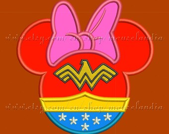 Cute wonder woman miss mouse Applique Design for Embroidery Machines 2 sizes. Instant Download