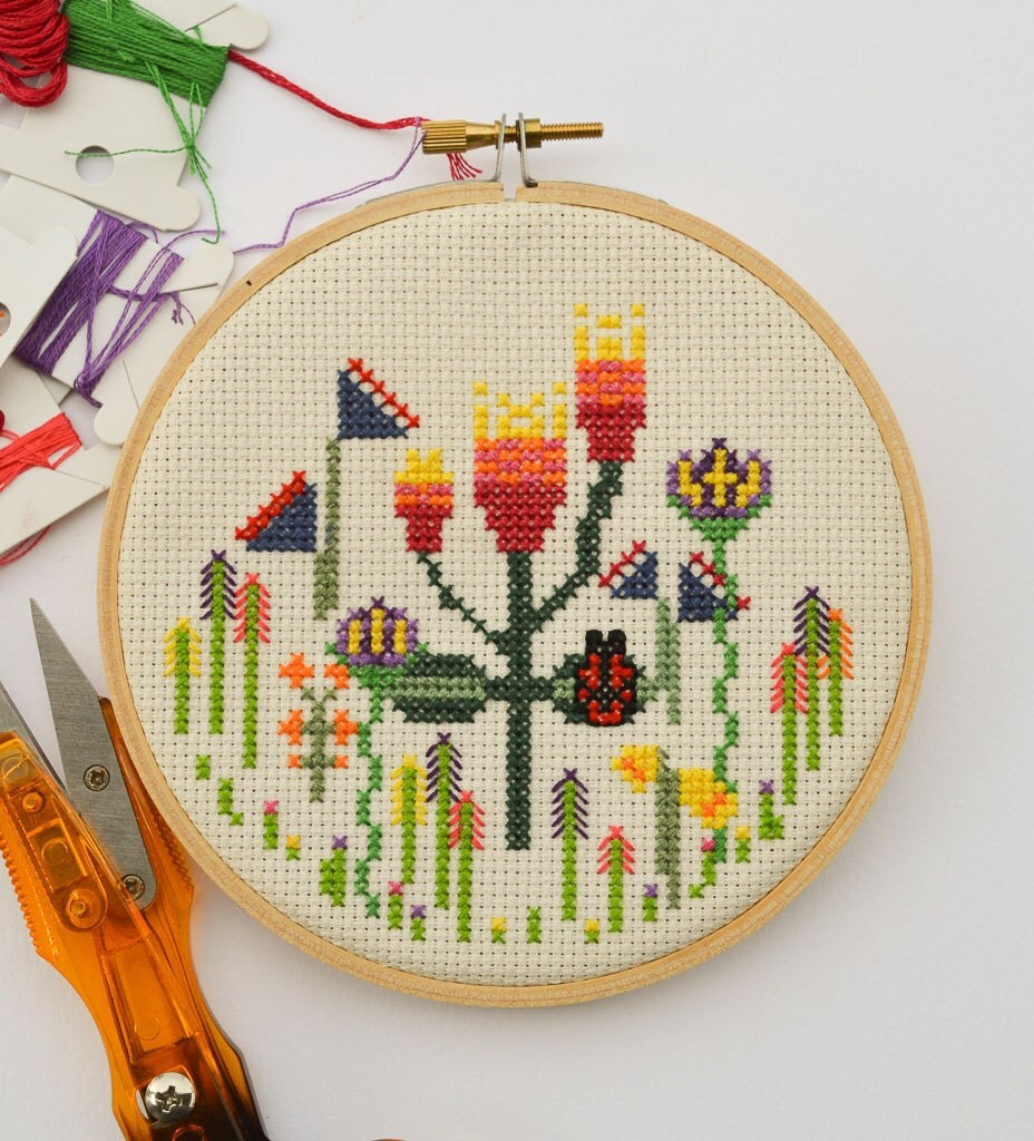 Cross Stitch Pattern Flower Meadow Whimsical Colourful