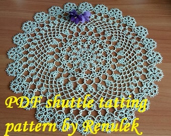 napkin DIANA. PDF Original Shuttle Tatting Pattern by Renulek Instant Digital Download. Tatting yourself gift. schemat frywolitki