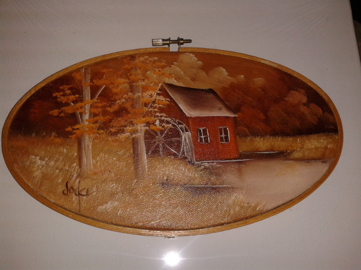 Oval Canvas Painting Original Hand Painted Fall Painting