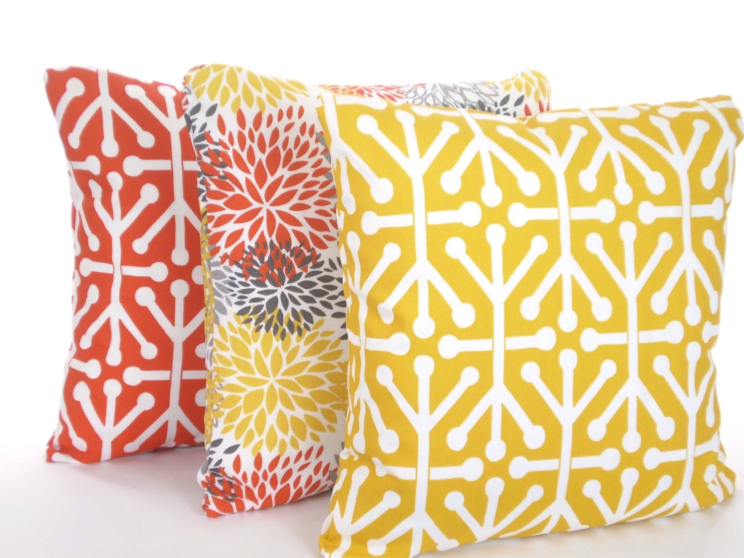 OUTDOOR Pillow Covers Orange Yellow Gray White Throw Pillows