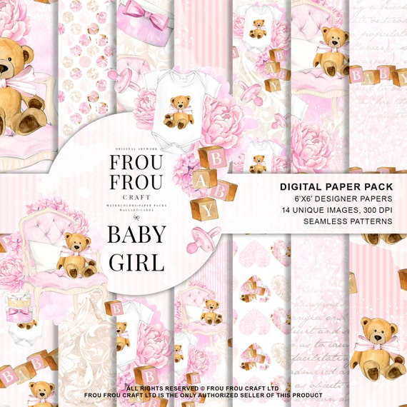Baby Paper Pack Baby Girl Scrapbook Nursery Background Pink