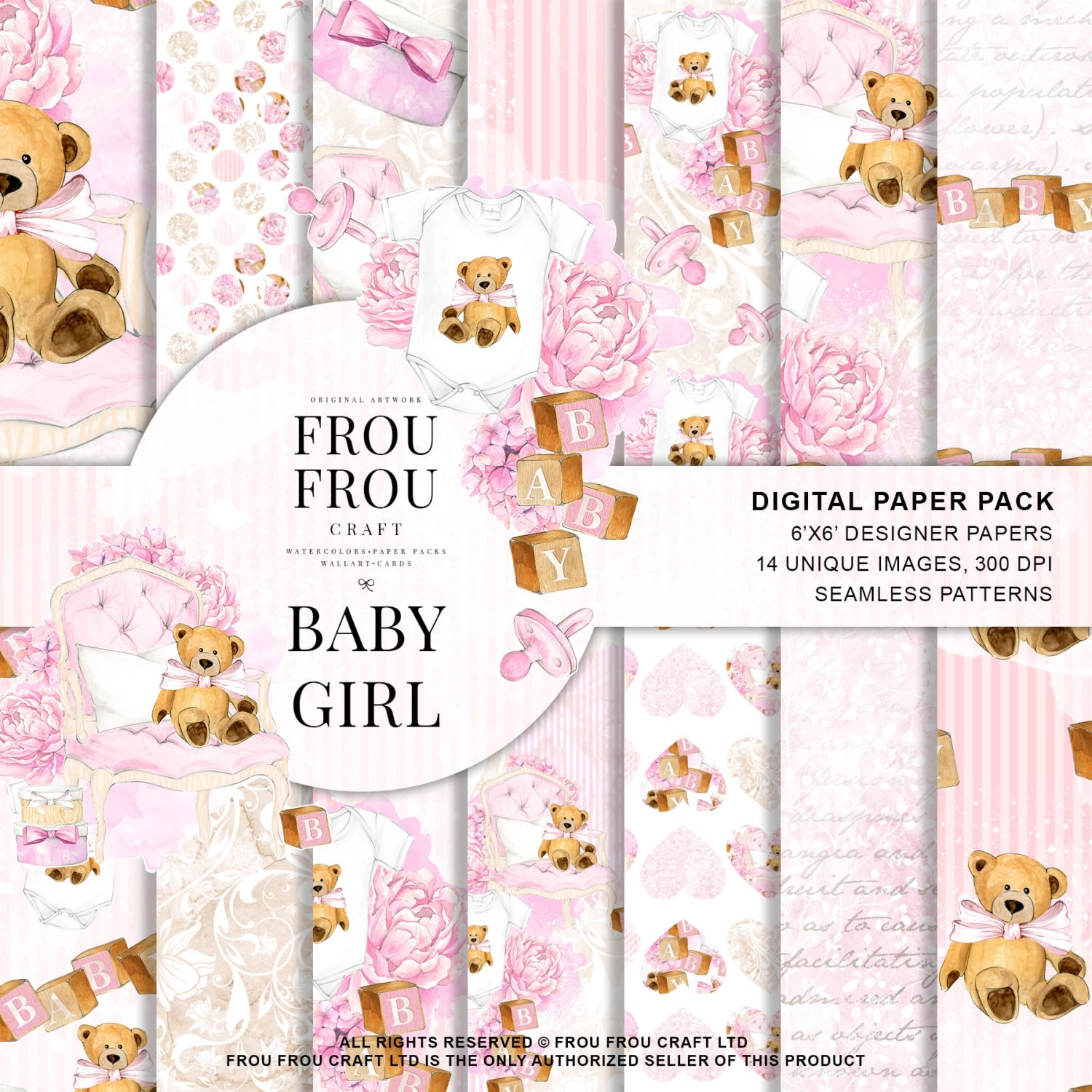 Baby Paper Pack Baby Girl Scrapbook Nursery by froufroucraft
