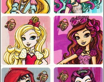 Ever After High Stickers - Birthday Party Favors - Reward Charts - Loot Bags - Scrapbooking - Girls Funky Book Covers