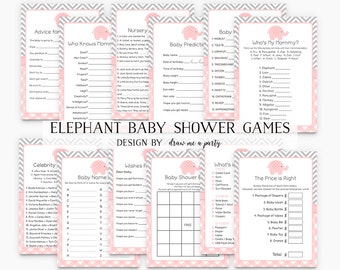 Pink and Grey Elephant Baby Shower , Elephant Girl Baby Shower Game Pack , Elephant Pink Grey Baby Shower Game Package , Printable , DIY