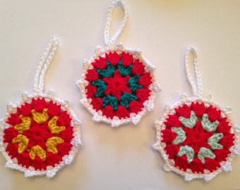 3 Granny Circle Christmas Tree Decorations/ Christmas decoration/ crochet decoration/Chistmas tree decor