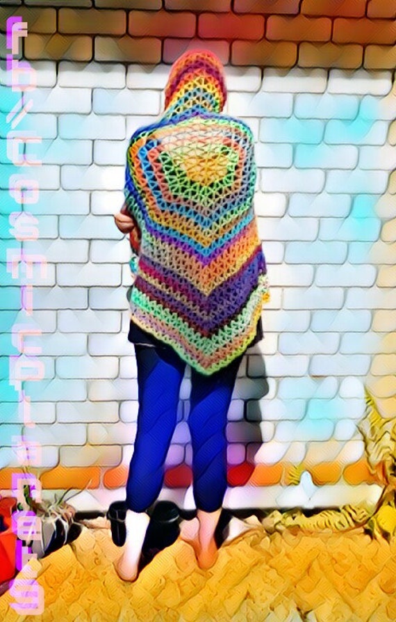 Flower Of Life Sacred Geometry Crochet Rainbow Throw Shawl DMT