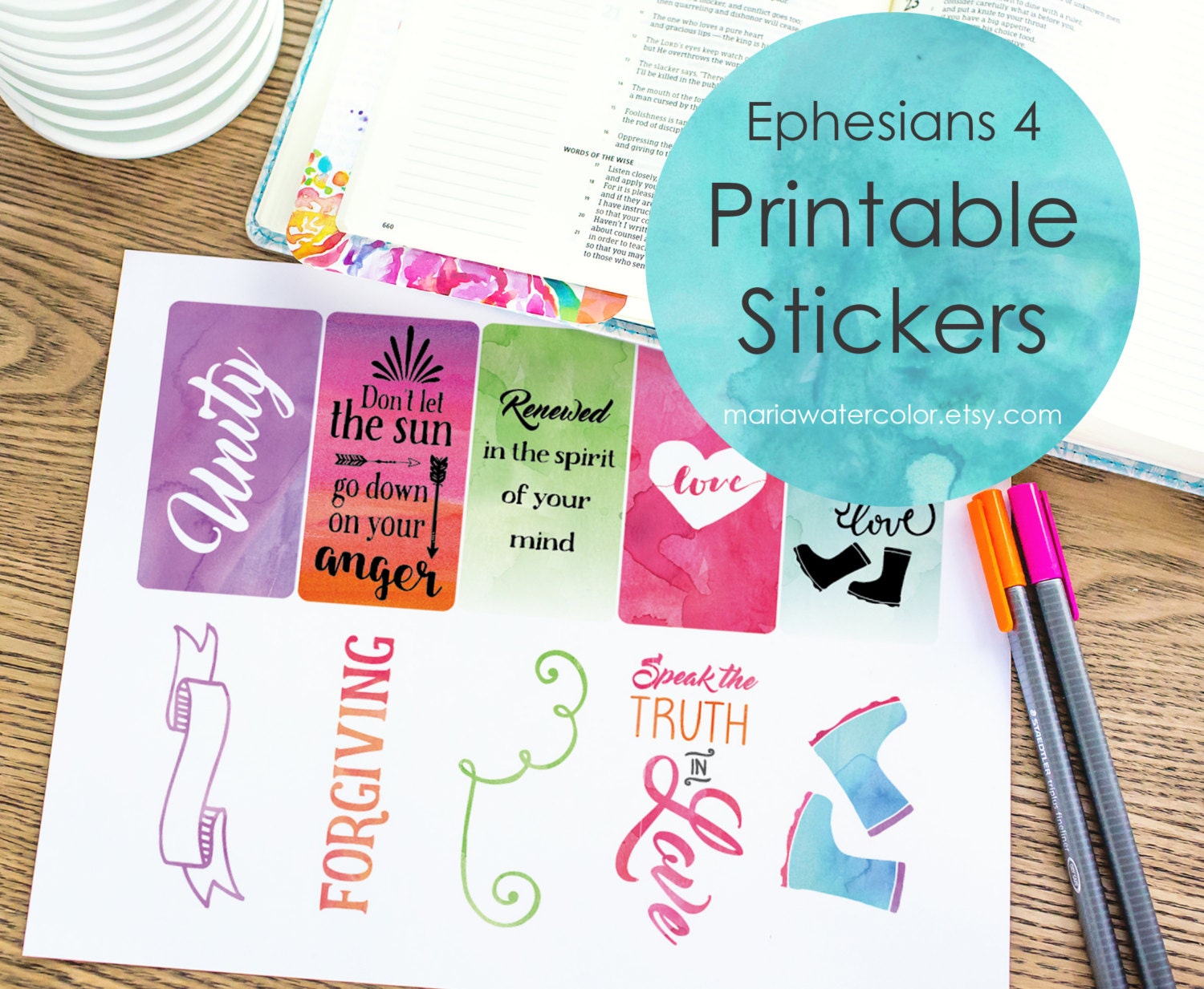 Printable Stickers for Bible Journaling by MariaWatercolor