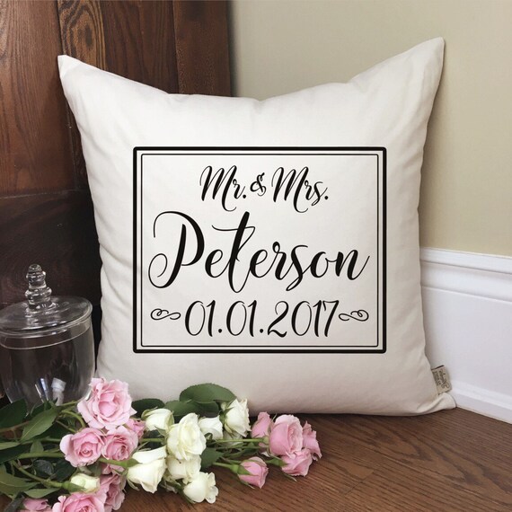 Mr and Mrs Pillow Cover Wedding Date Pillow by PMWBoutique