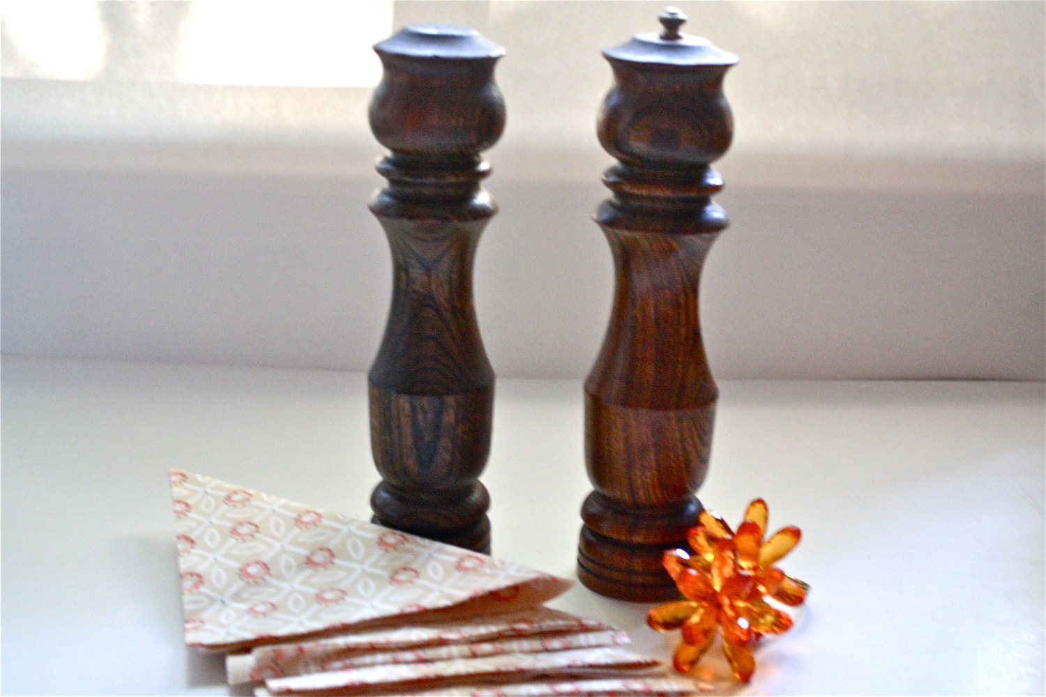 Vintage Wooden Salt Shaker and Pepper Mill 10 inch tall salt