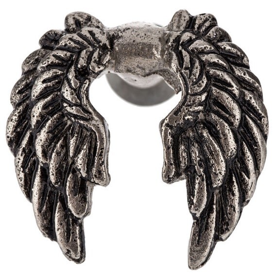 Set 2 ANGEL WING Knobs Pulls Hardware Silver Embossed Wings