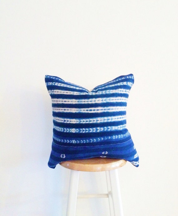 Authentic African Indigo Shibori Textile Pillow Cover