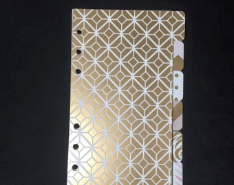 Personal Planner Dividers~Set of 6 Gold & Ivory laminated dividers with hints of Pink