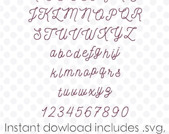 Cursive font svg file alphabet instant download ( zipped .dxf .svg .eps and .studio files) vector cutting files