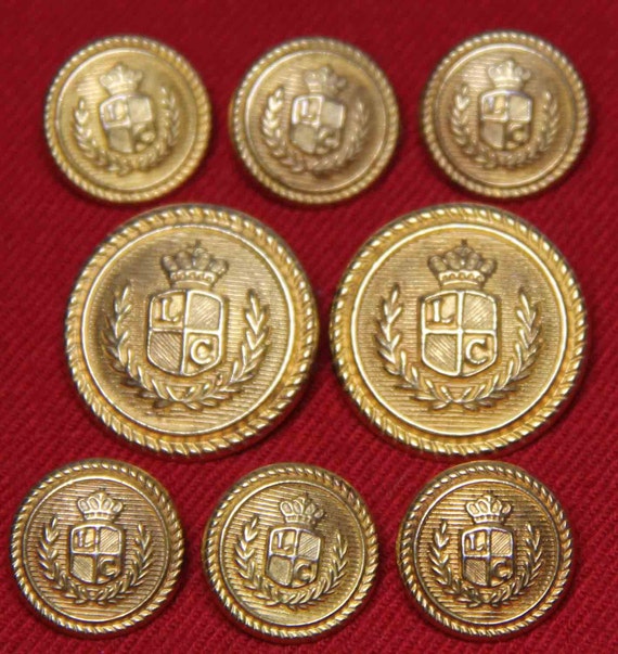 LC Monogram Blazer Buttons Gold Brass Shank Crown Laurel
