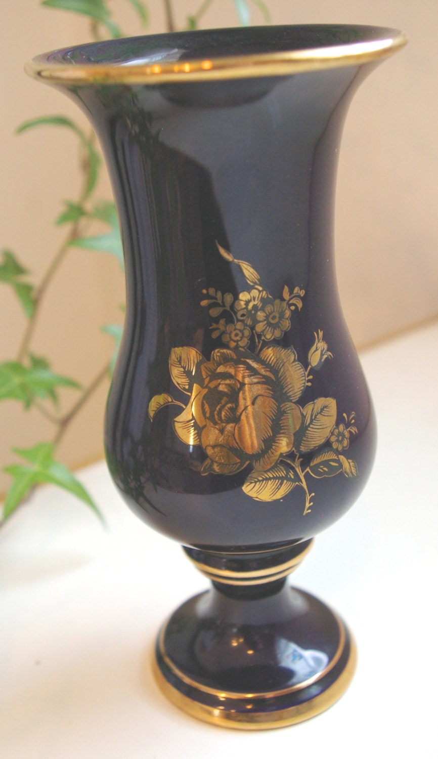 Cobalt Blue Gold Trim Vintage Chilean Vase