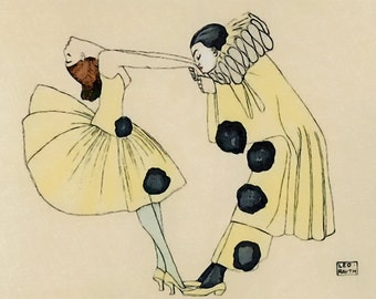Leo Rauth "Pierrot Et Colombine" 1911 Postcard Print 5 x 7 Digital Download Printable Art Commercial Use Scrapbooking