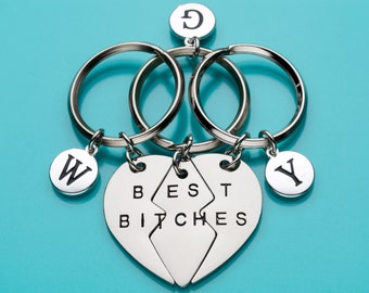 Best Bitches Keychains (set of 3), Best Bitches Key Rings, Best Friend, Initial Keychain, Personalized Keychain, Custom Keychain, 652