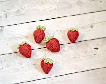 Strawberries, Children's Photography Prop, Crochet Strawberries, Plush Toys, 5 pc. Set, Red, Green Leaves, Newborn Photo Prop