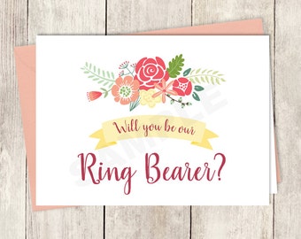 Will you be Our Ring Bearer Card DIY Printable / Wedding Rustic Flower Charm / Bright Pink, Red, Yellow Wildflowers ▷ Instant Download