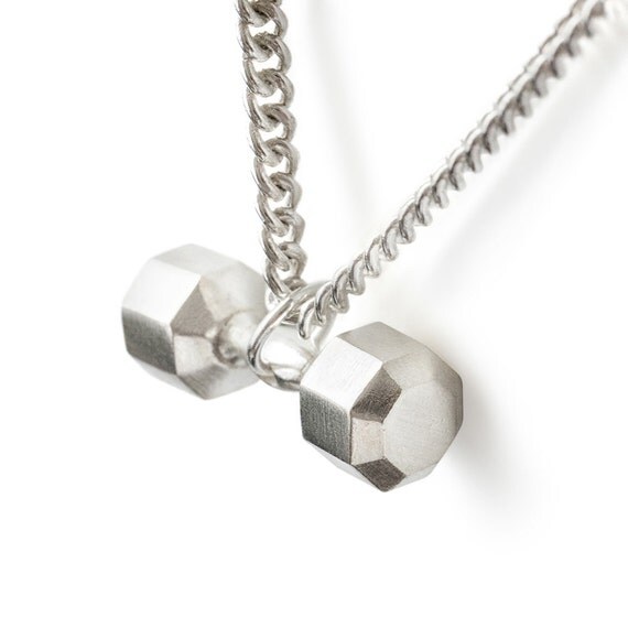 Sterling silver DUMBBELL necklace fitness jewelry by FitSelection