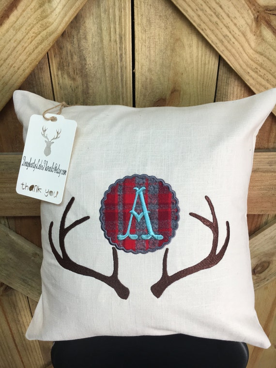 Deer Antler Monogrammed Pillow Cover