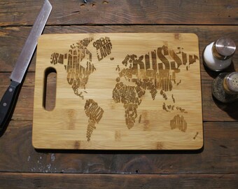Personalized Cutting Board, Travel Trailer Decor, Travel Gifts, World Map, World Traveler, Housewarming Gift, Moving Gift, Going Away Gift