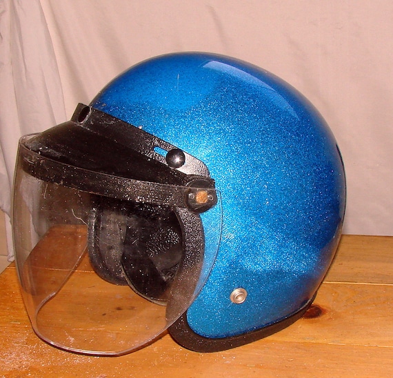 Motorcycle Helmet Blue Glitter Retro Cool Nice