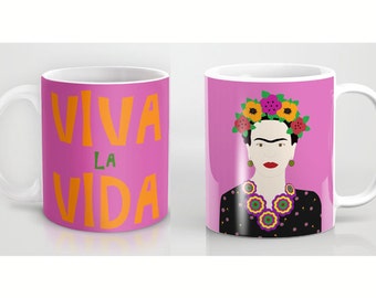 Frida Kahlo mug-Viva la Vida mug-Mexican Fuchsia mug-Art lover mug-Pink mug-Floral mug-Cool Mug-Coffee lover gift-Birthday gift-Etsy gift
